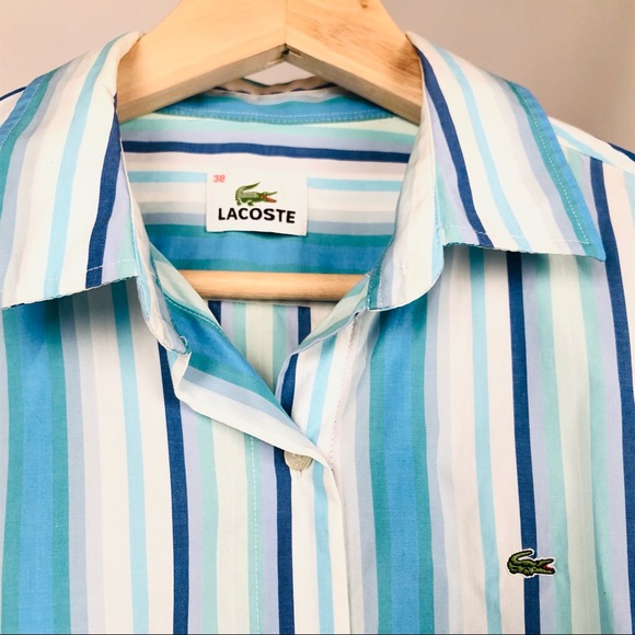 Lacoste women’s shirt. Good condition. Size S, white and blue stripes. - Picture 3 of 5